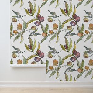 Papier Peint Belle aquarelle de Motif d'olives italiennes