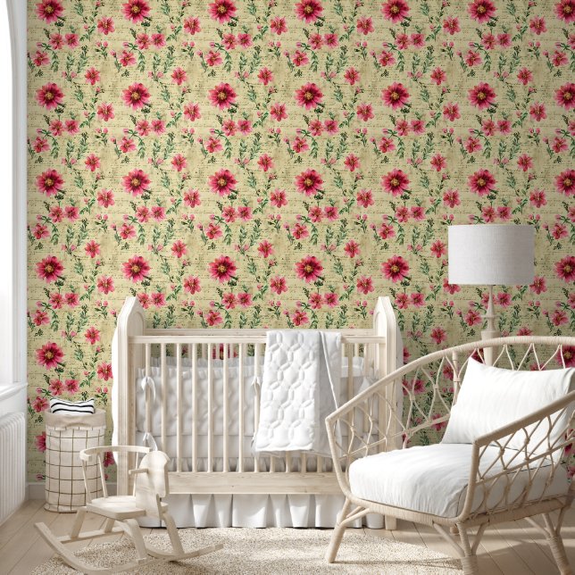Papier Peint Belle aquarelle Fleurs vintages mignonnes (Enfants)