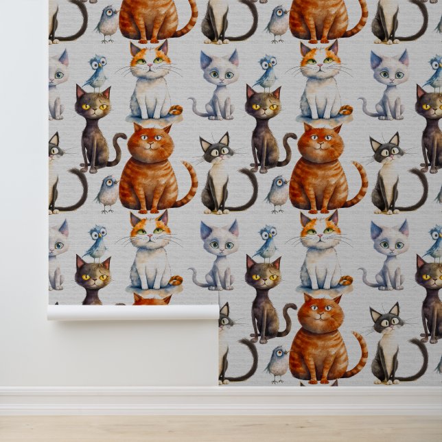 Papier Peint Belle caricature chats d'animaux de compagnie enfa (Application)