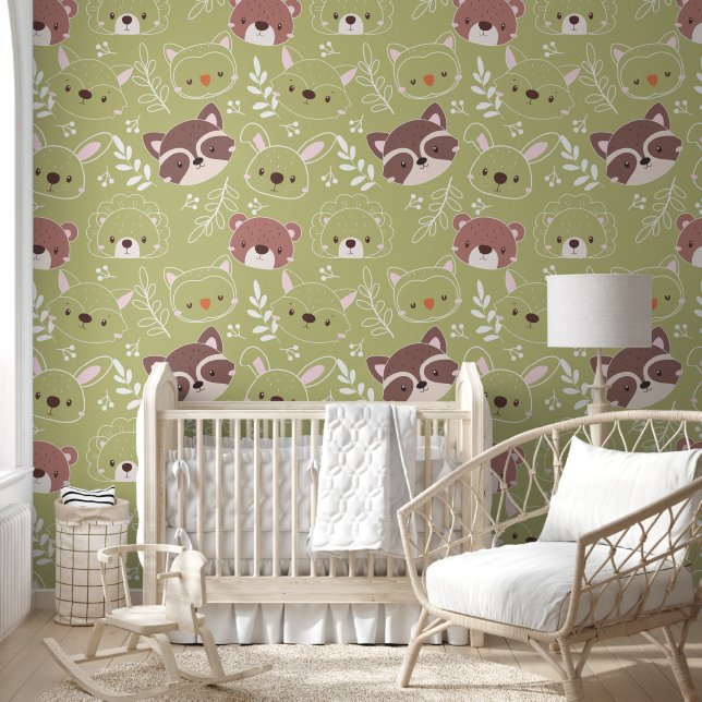 Papier Peint Belle forêt Animaux Motif vert (Enfants)