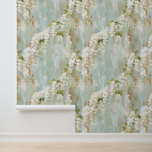 Papier Peint Belle glycine blanche sur bleu