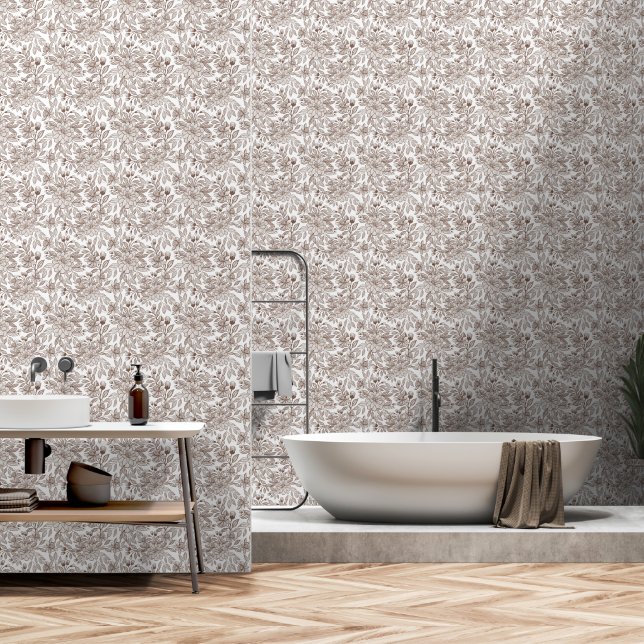Papier Peint Belle Mocha Mousse Vintage Floral (Salle de bain)