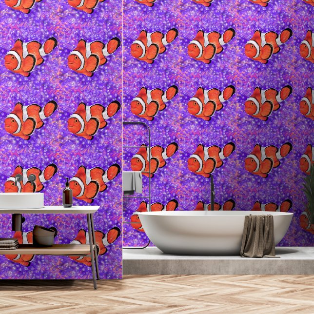 Papier Peint Belle peinture de poisson clown (Salle de bain)