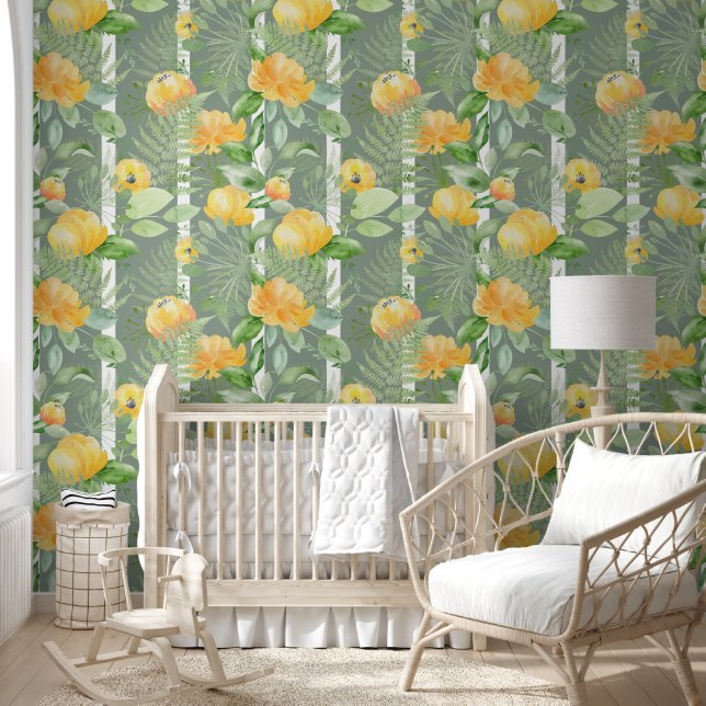 Papier Peint Belle Sage Vert Floral Motif (Enfants)