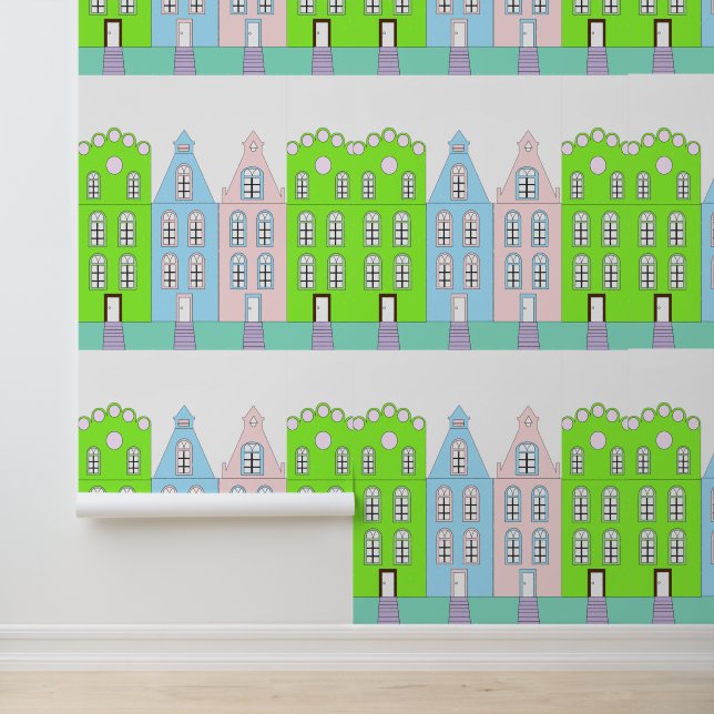 Papier Peint Belle ville de dessin animé européenne esthétique (Application)