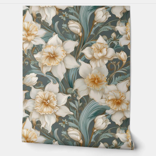Papier Peint Belles Daffodiles Baroque Motif Floral (Déroulement)