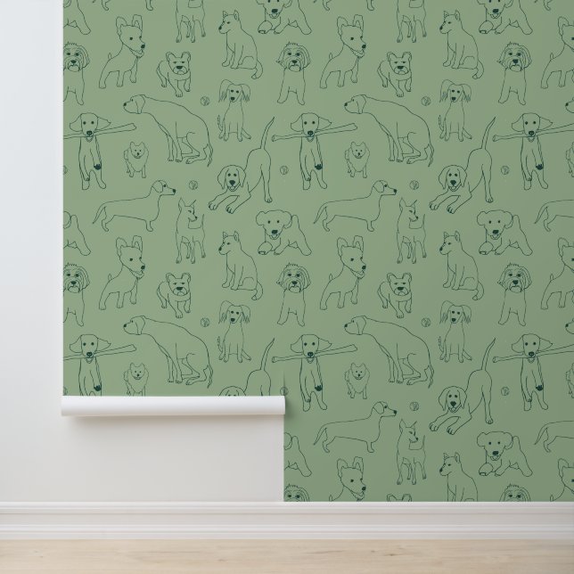 Papier Peint Belles illustrations de Chiens Green Line Art (Application)