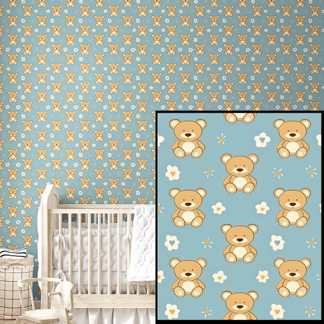 Papier Peint Belles Nounours Brown Étoiles blanches sur Aqua Bl (Créateur téléchargé)