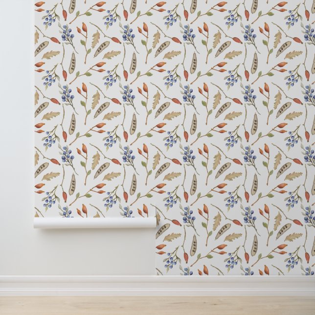 Papier Peint Berries, graines et Motif Feuille (Application)