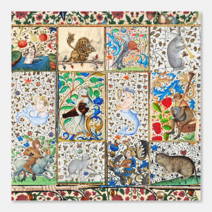 PAPIER PEINT BESTIAIRE MÉDIÉVAL JOUER DES INSTRUMENTS MUSICAUX