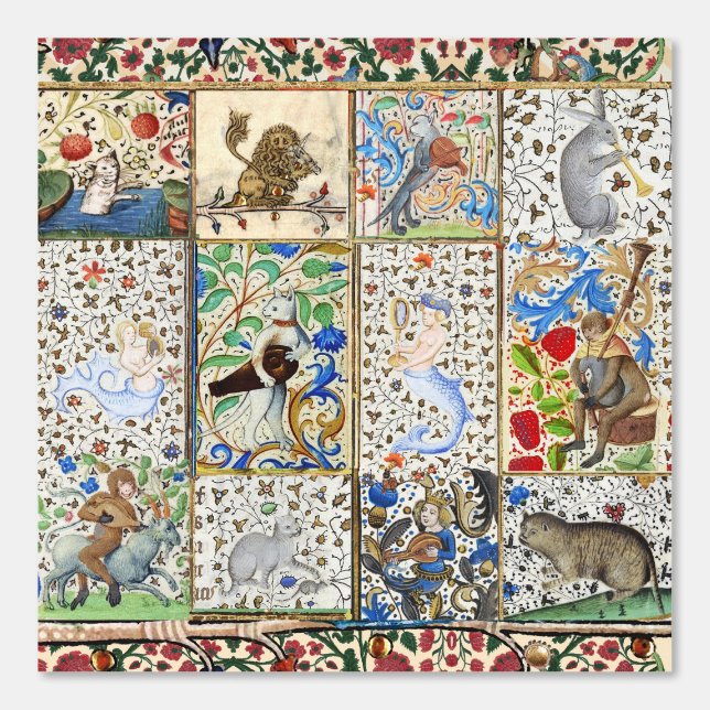 PAPIER PEINT BESTIAIRE MÉDIÉVAL JOUER DES INSTRUMENTS MUSICAUX (Recto)