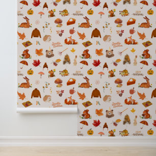 Papier Peint Bêtes animaux de la forêt champignons feuilles d'a
