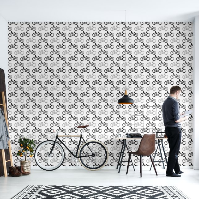 Papier Peint Bicyclettes Monochromatiques Gris Noir Design (Salon)