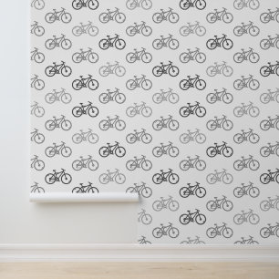 Papier Peint Bicyclettes noir blanc gris design