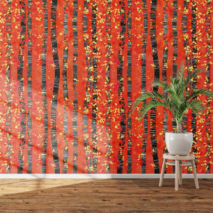 Papier Peint Birch Aspen Tree Forest Red Art