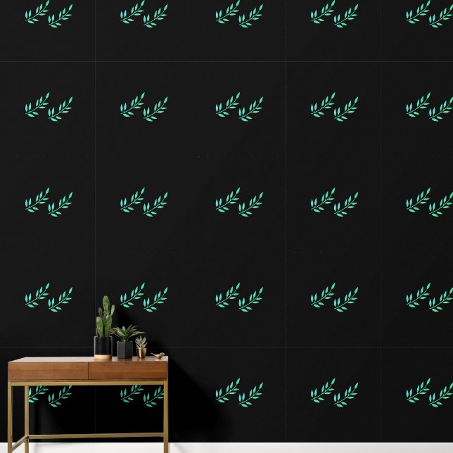 Papier Peint Black Green Botanique Imprimer Feuille Motifs Trop (Couloir)