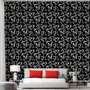 Papier Peint Black & White Clef Hearts Motif de musique