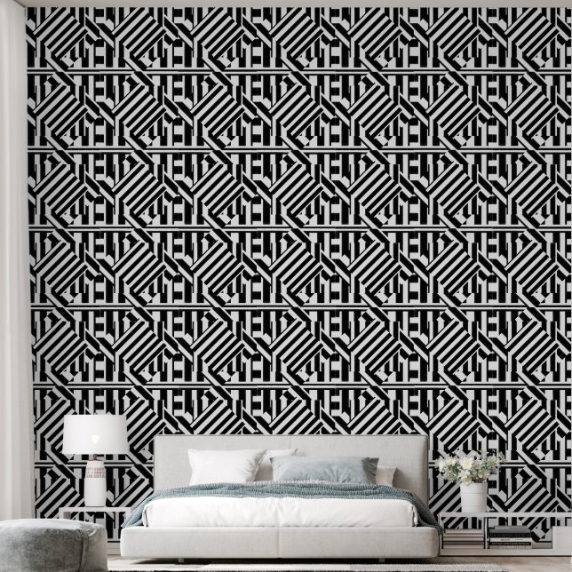 Papier Peint Black White Stripes Geo (Chambre à coucher)