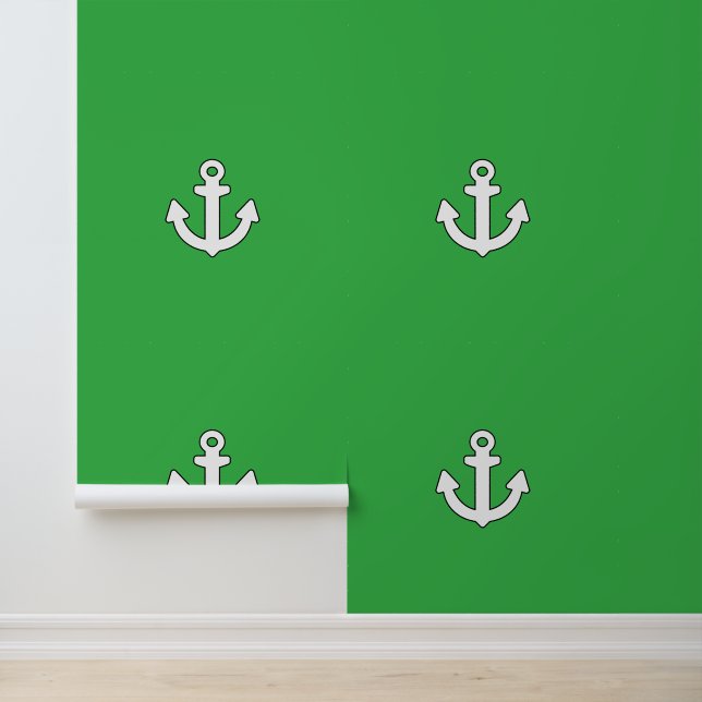 Papier Peint Blanc Ancre Enfants Vert nautique (Application)