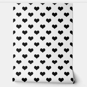 Papier Peint Blanc Black Love Heart Motif Design