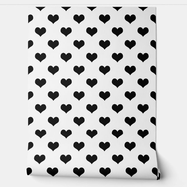 Papier Peint Blanc Black Love Heart Motif Design (Déroulement)