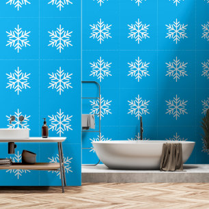 Papier Peint Blanc festif chic flocon de neige sur bleu azur br