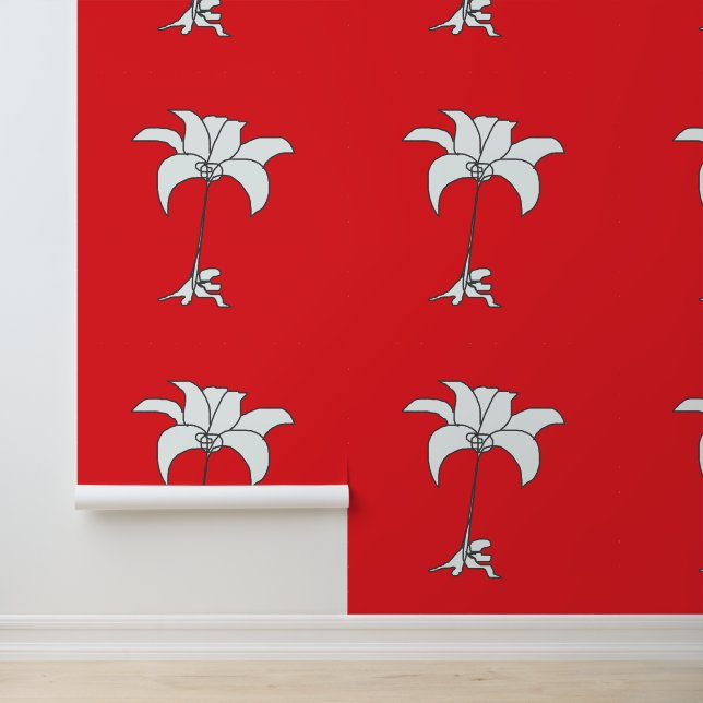 Papier Peint Blanc Floral Rouge (Application)