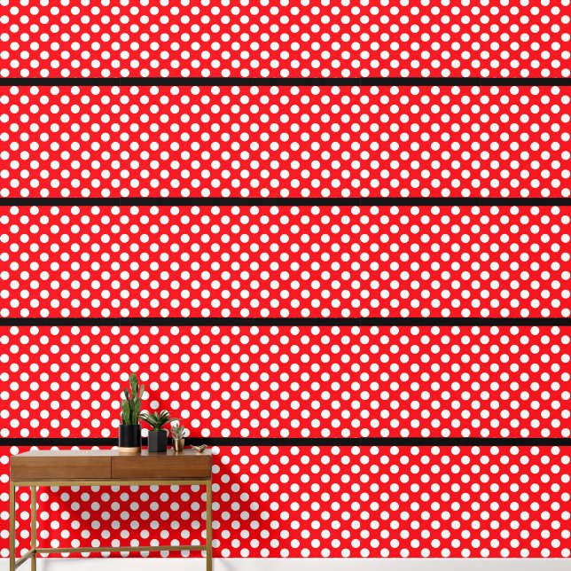 Papier peint blanc Polka Dot rouge noir Peel et bâ (Couloir)