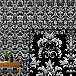 Papier Peint Blanc sur noir gothique Damask Elegant