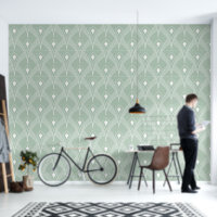 Blanc sur sauge vert art déco motif