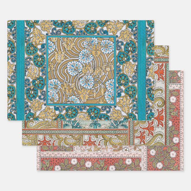 papier peint bleu art nouveau cyclamen (Lot)