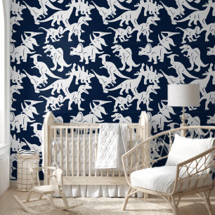 Papier Peint Bleu Blanc Dinosaure bébé Garçon Peau et Bâton