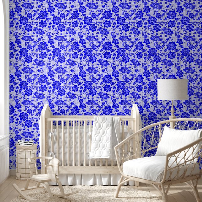 Papier Peint Bleu blanc fleur miel peigne et bâton (Enfants)