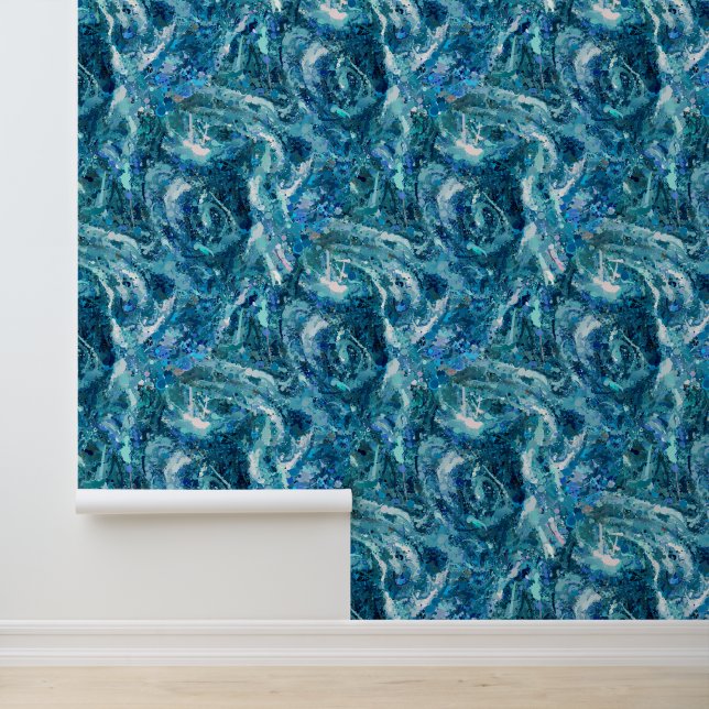 Papier Peint Bleu Blanc Turquoise Mer Waves Motif d'abstraction (Application)