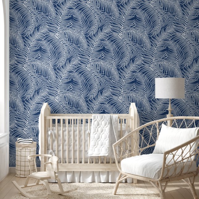 Papier Peint Bleu Bleu Tropical Palm Feuille (Enfants)