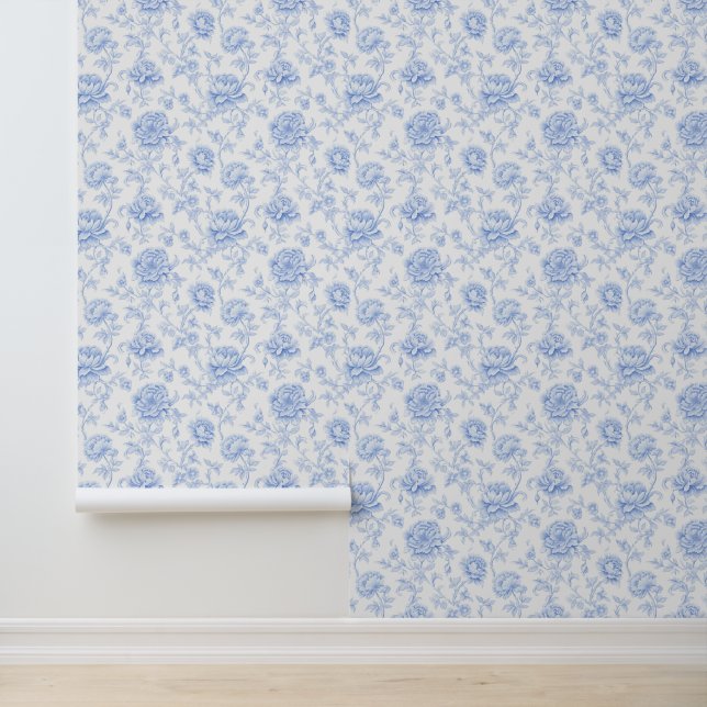 Papier Peint Bleu Chinoises Grand-mère côtière Floral (Application)