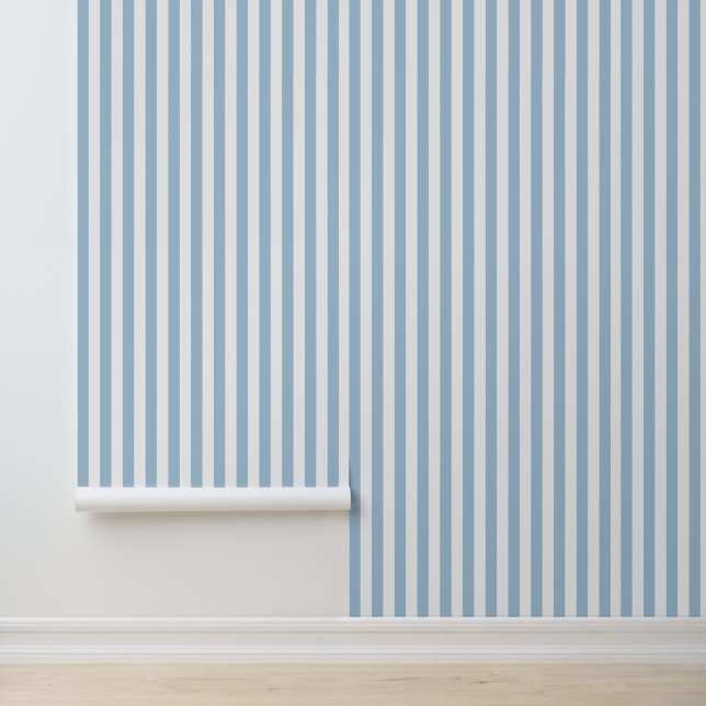 Papier Peint Bleu ciel et blanc rayures verticales classiques (Application)