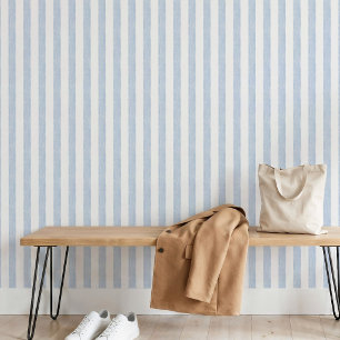 Papier Peint Bleu clair blanc côtier rayé scandinave délavé