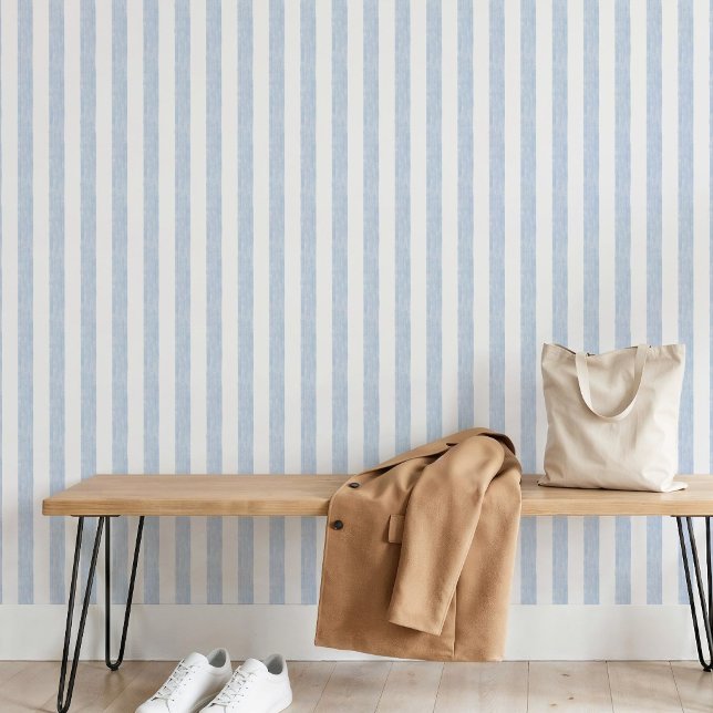Papier Peint Bleu clair blanc côtier rayé scandinave délavé (Créateur téléchargé)