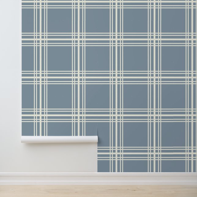 Papier Peint Bleu clair moderne avec Grille blanche ivoire (Application)