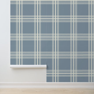 Papier Peint Bleu clair moderne avec Grille blanche ivoire