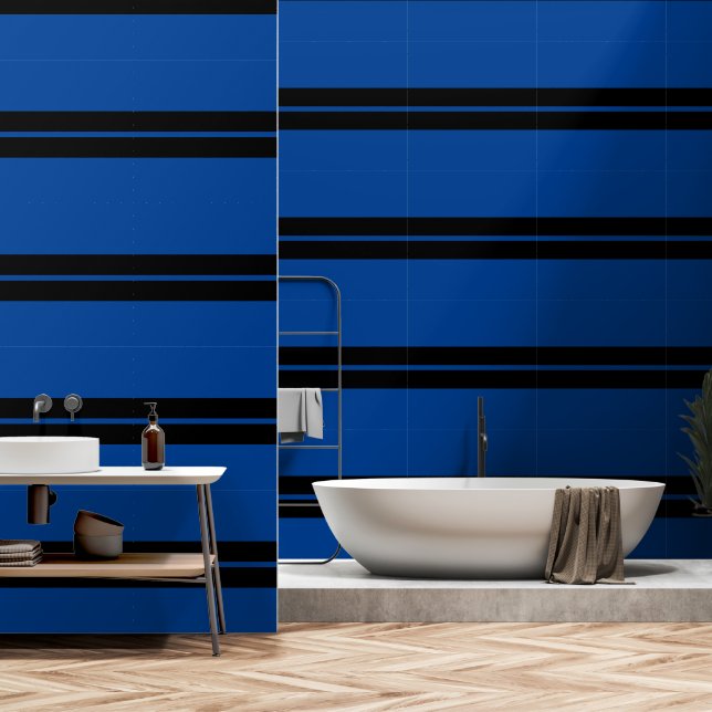 Papier Peint Bleu Cobalt Et Bande Noire (Salle de bain)