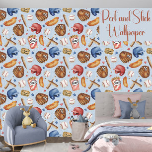 Papier Peint Bleu De Baseball Et Rouge Sport Garçons Peel Et Bâ