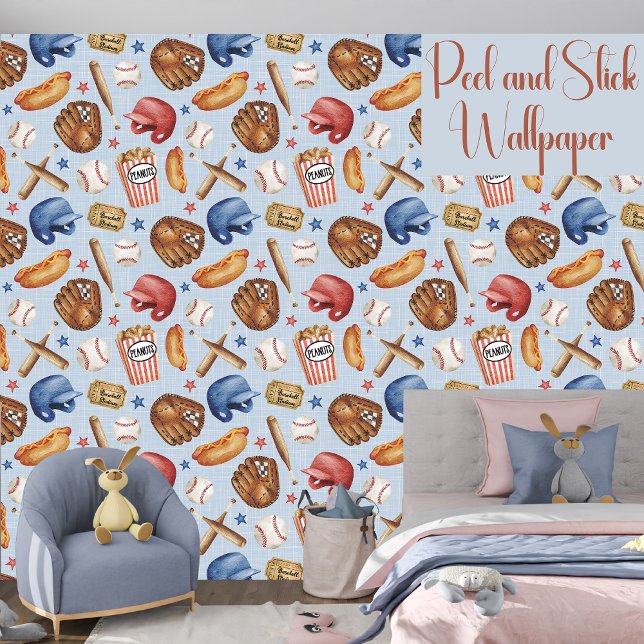 Papier Peint Bleu De Baseball Et Rouge Sport Garçons Peel Et Bâ (Créateur téléchargé)