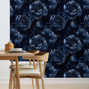 Papier Peint Bleu de la Marine grandes pivoines