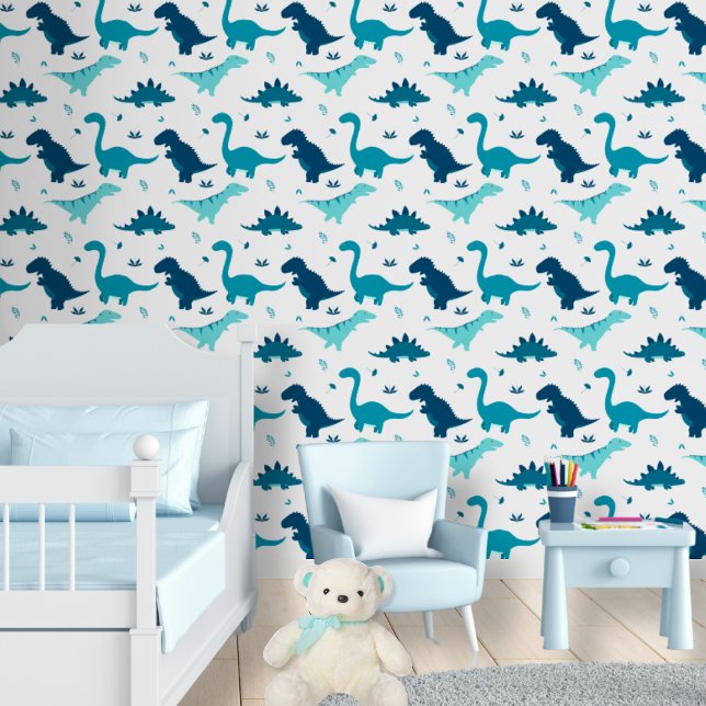 Papier Peint Bleu Dinosaure Bébé Garçon Nourriture Peel & Stick (Blue Dinosaur Baby Boy Nursery Peel & Stick Cute Wallpaper
)