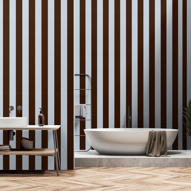 Papier Peint Bleu Duché & Espresso Brown Large 4 pouces (Salle de bain)