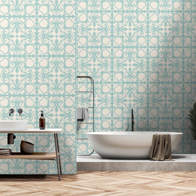Papier Peint Bleu élégant (Salle de bain)