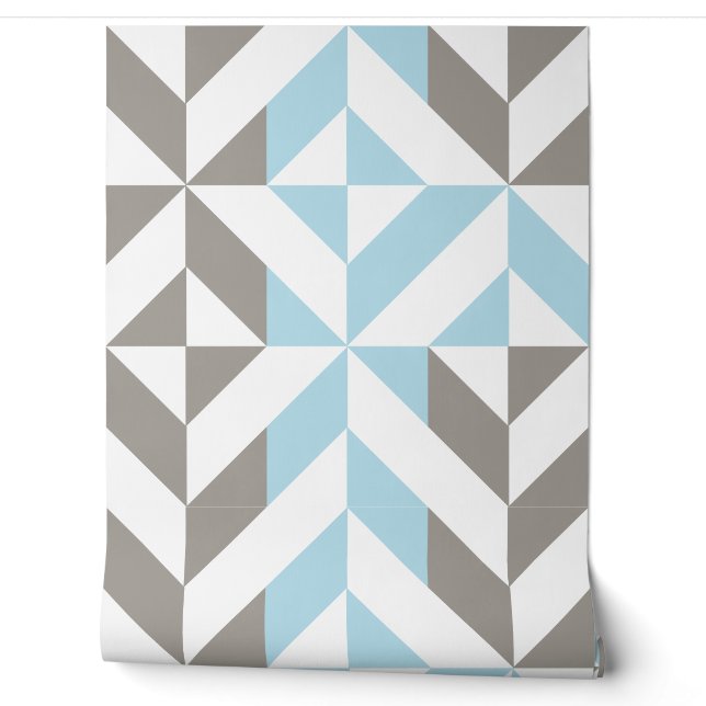 Papier Peint Bleu et argent géométrique ZigZag (Déroulement)