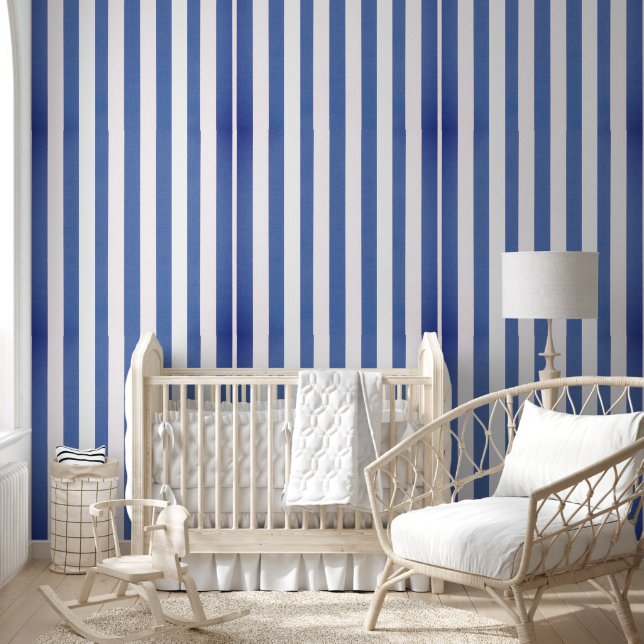 Papier peint bleu et blanc rayé (Enfants)
